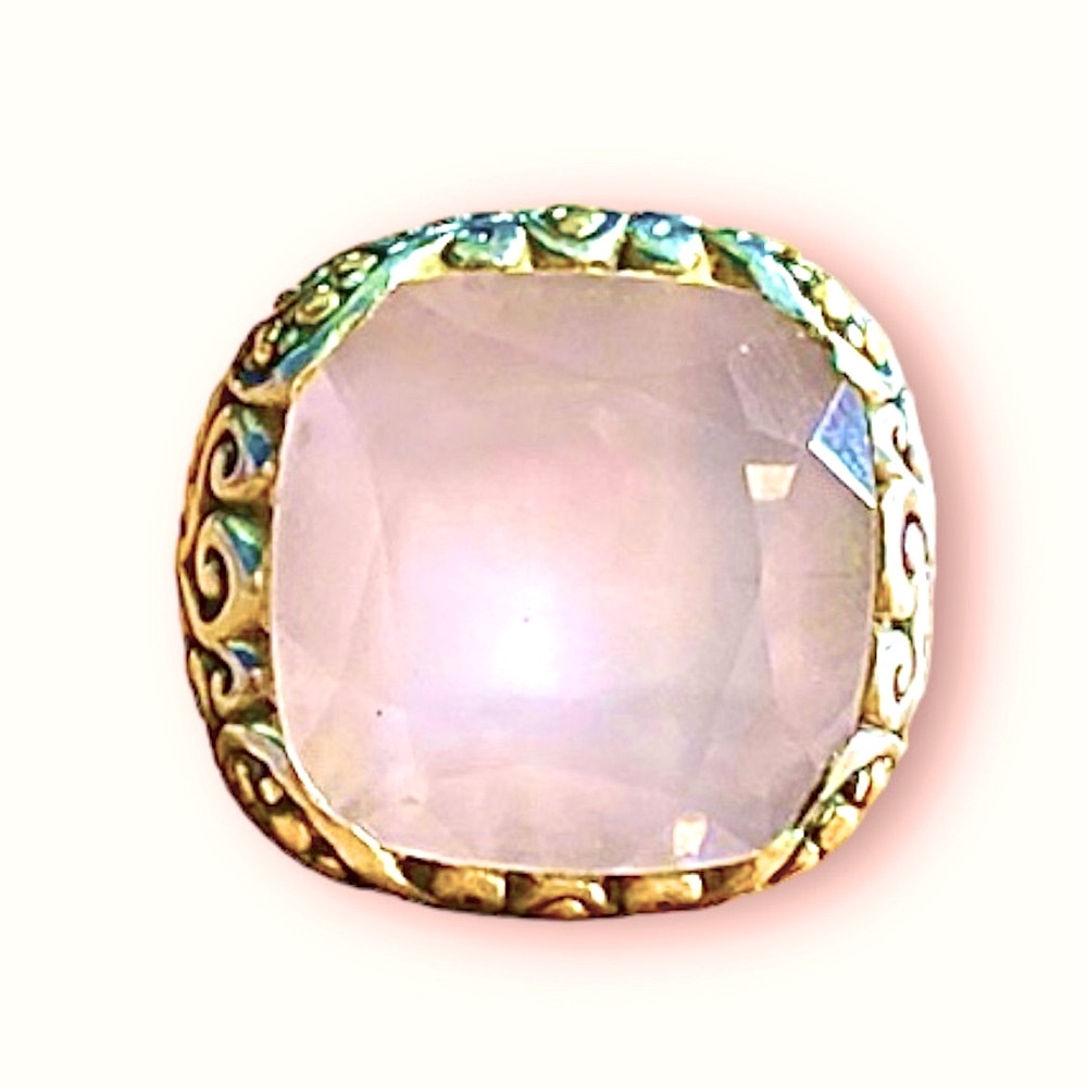 💗Vintage-Robert Manse-Rose Quartz-Sterling Silver-18K Gold Accents-Ring